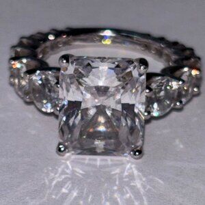 Diamonique x Jennifer Miller Shape Stunner Radiant Ring, Platinum Clad Size 4